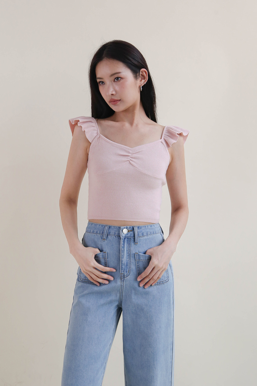 ALMA FLUTTER SLEEVE KNIT TOP PINK | The Willow Label