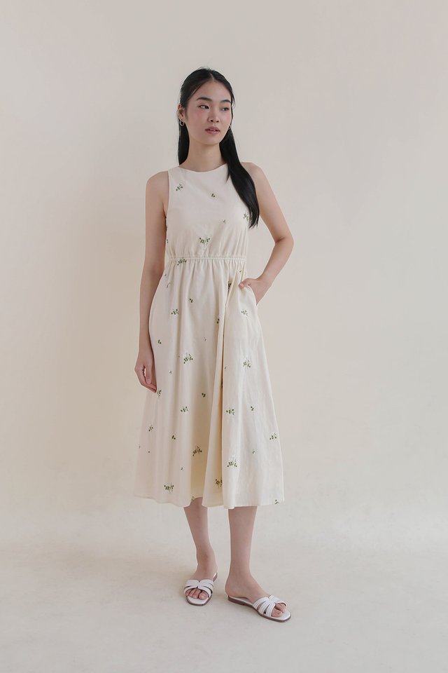 AMANI OPENBACK LINEN DRESS NUDE