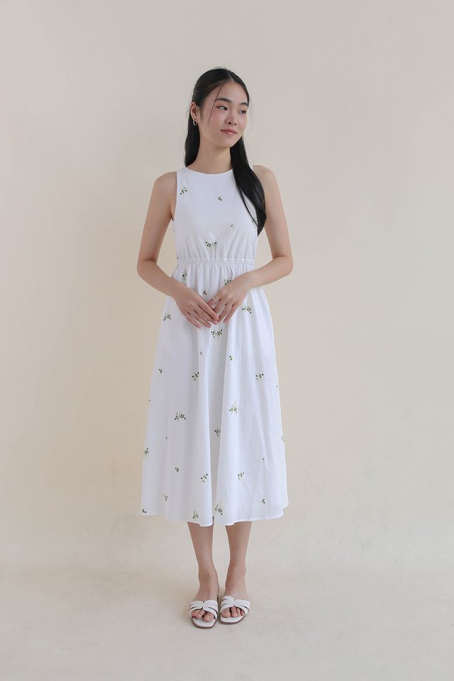 AMANI OPENBACK LINEN DRESS WHITE