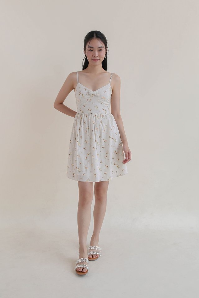 CECI BOW FLARE DRESS FLORAL