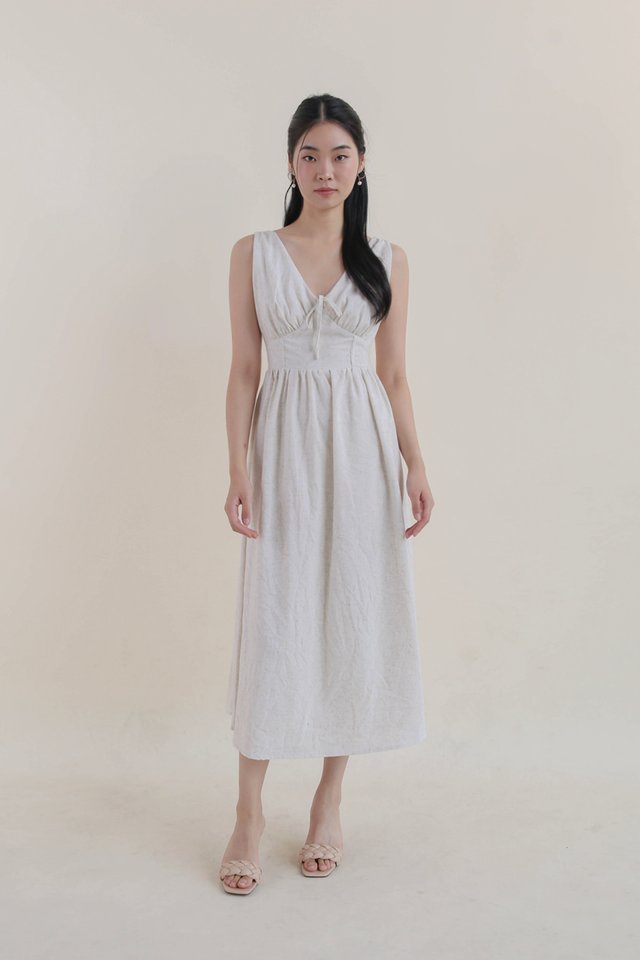 CYNDI LINEN RIBBON DRESS SAND