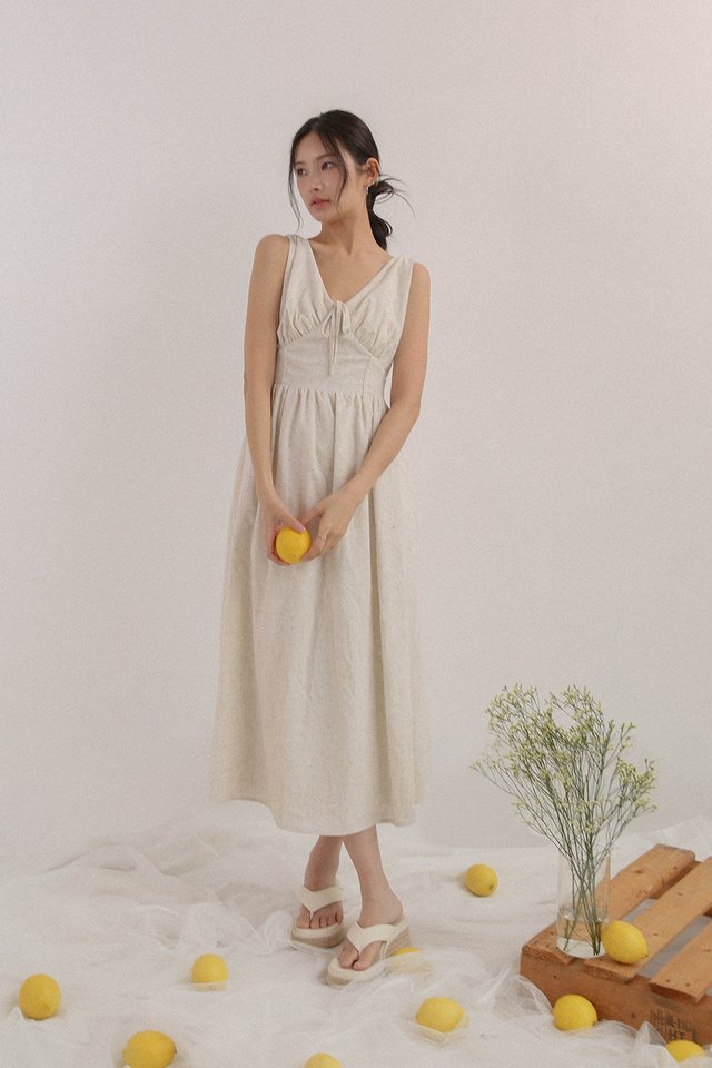 CYNDI LINEN RIBBON DRESS SAND