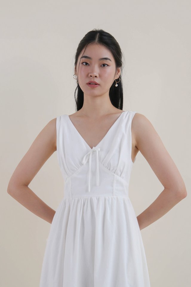 CYNDI LINEN RIBBON DRESS WHITE