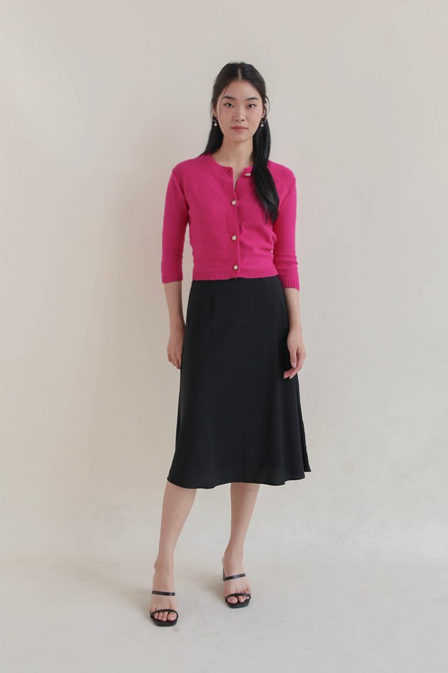 ELIZA GOLD BUTTON KNIT CARDIGAN HOT PINK