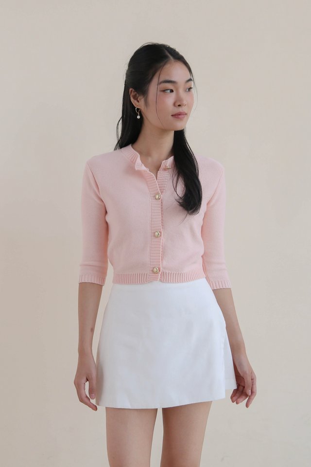 ELIZA GOLD BUTTON KNIT CARDIGAN SWEETPEA PINK