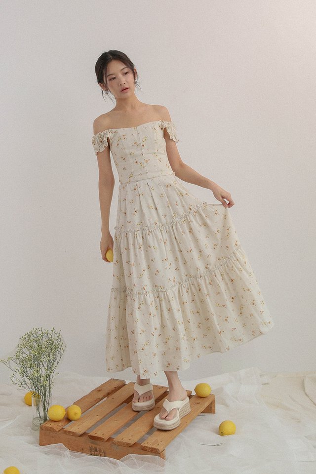 (PREORDER) LUANA TIER MAXI SKIRT CREAM FLORAL