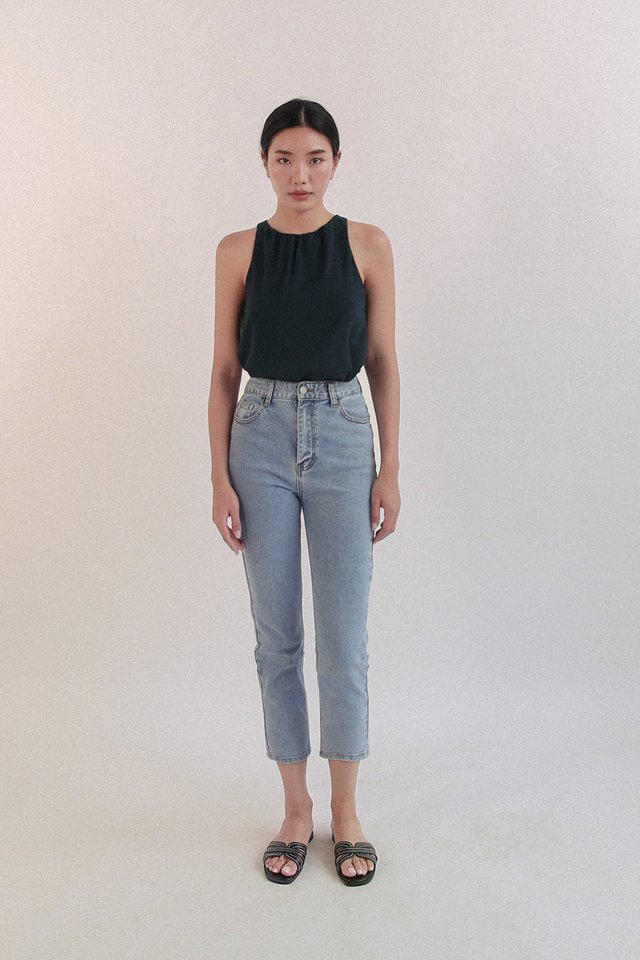 SELENE LINEN TOP TEAL