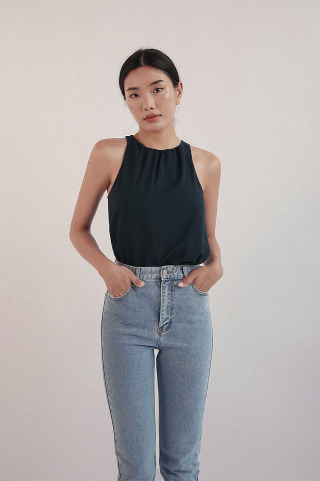 SELENE LINEN TOP TEAL