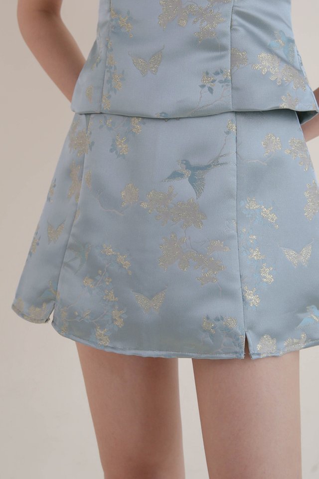 SHAN BROCADE SLIT SKORTS ICE BLUE