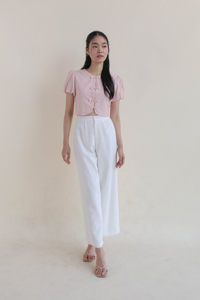 YING PUFF SLEEVE LINEN TOP PINK