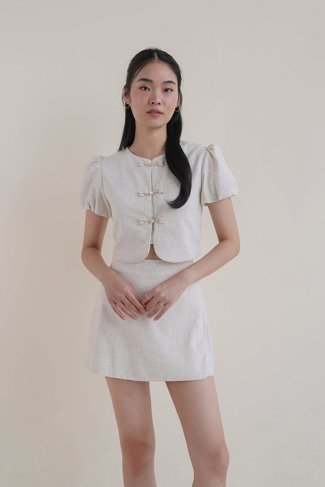 YING PUFF SLEEVE LINEN TOP SAND