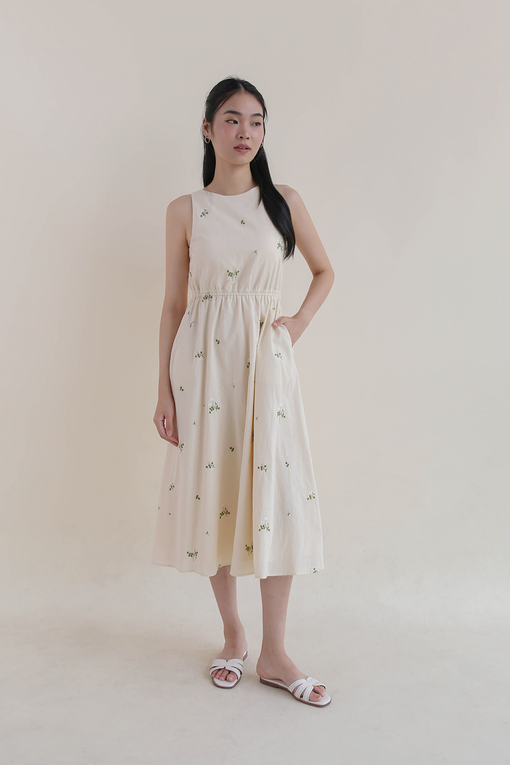 AMANI OPENBACK LINEN DRESS NUDE | The Willow Label