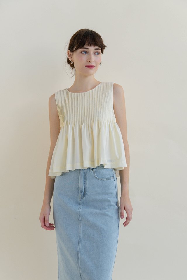 AVERY PLEATED BOX TOP BUTTERMILK