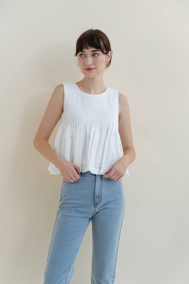 AVERY PLEATED BOX TOP WHITE