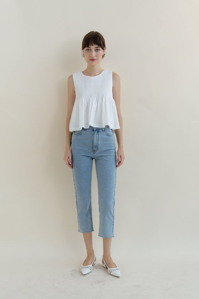 AVERY PLEATED BOX TOP WHITE