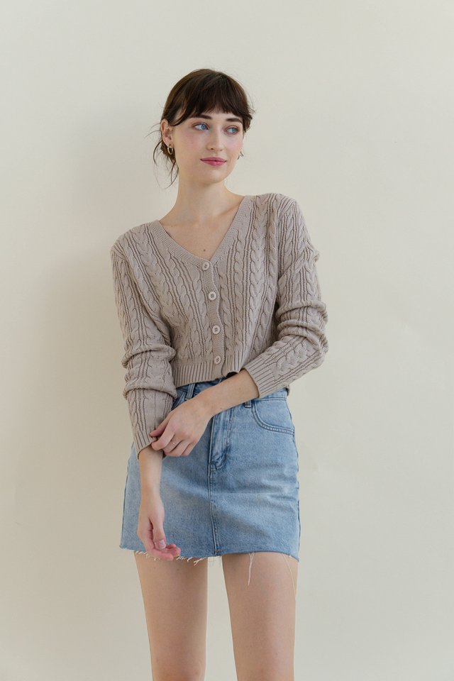 LUELLA BRAID KNIT CARDIGAN GREIGE