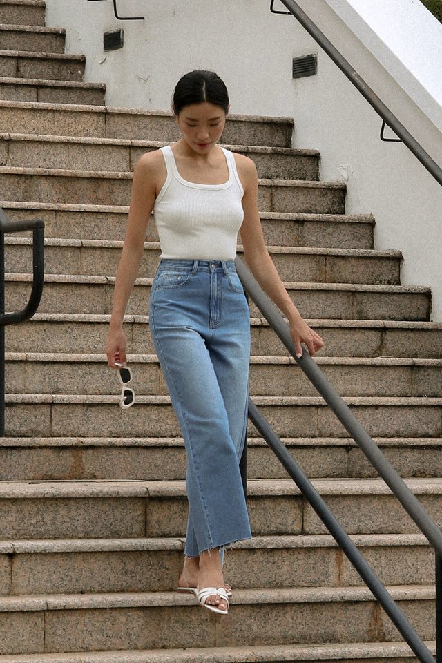 NATE RAW HEM STRAIGHT LEG JEANS MIDWASH
