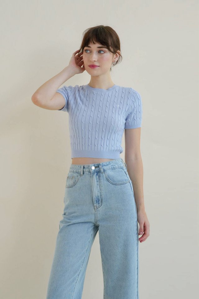 YURA CROP KNIT TEE BLUEBELL