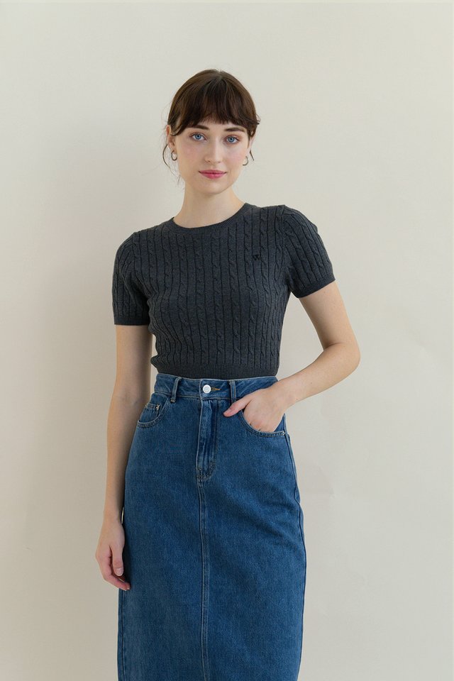 YURA CROP KNIT TEE SLATE