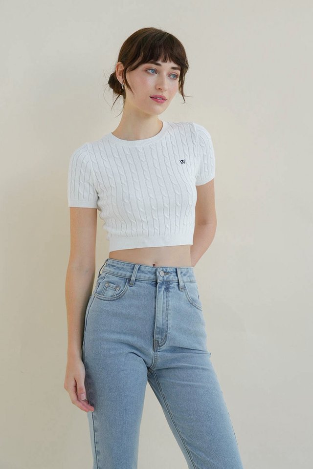 YURA CROP KNIT TEE WHITE