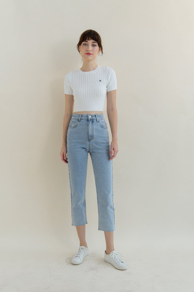 YURA CROP KNIT TEE WHITE