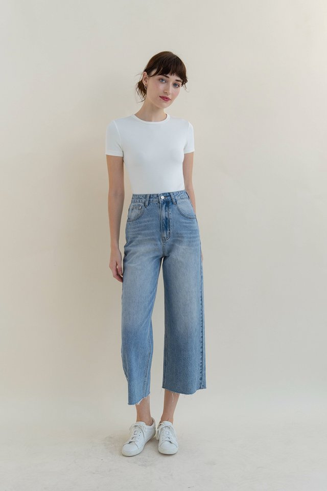 CAMPBELL CROP FLARE DENIM JEANS MIDWASH