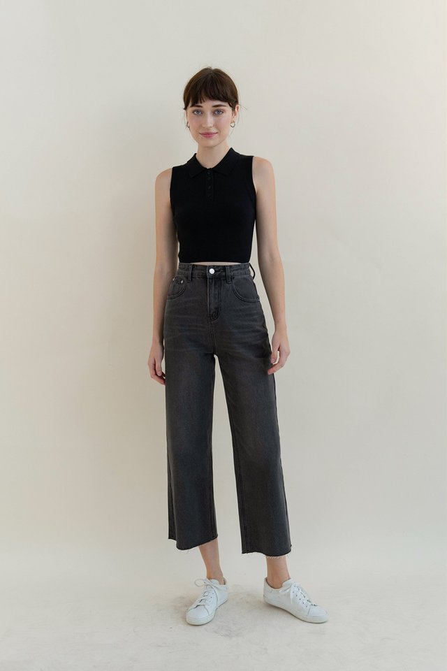 CAMPBELL CROP FLARE DENIM JEANS WASHED BLACK