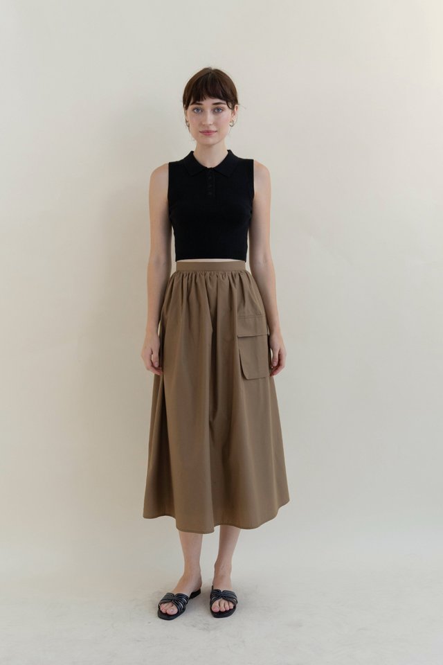 JENNA POCKET MIDI SKIRT CHESTNUT