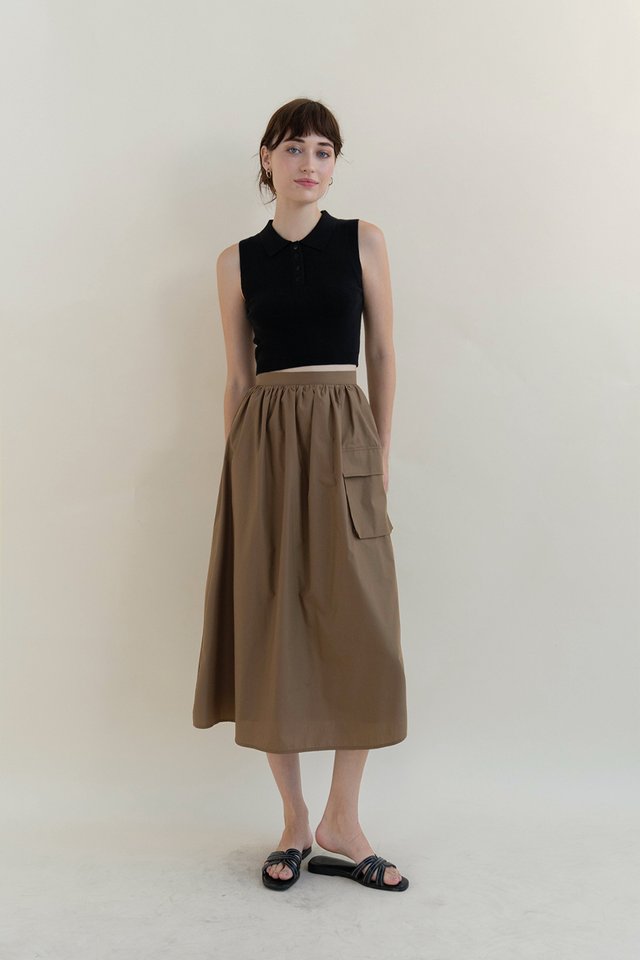 JENNA POCKET MIDI SKIRT CHESTNUT