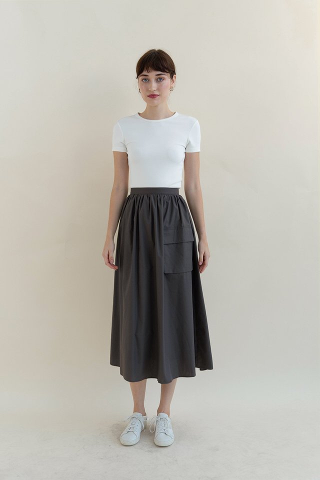 JENNA POCKET MIDI SKIRT GUNMETAL