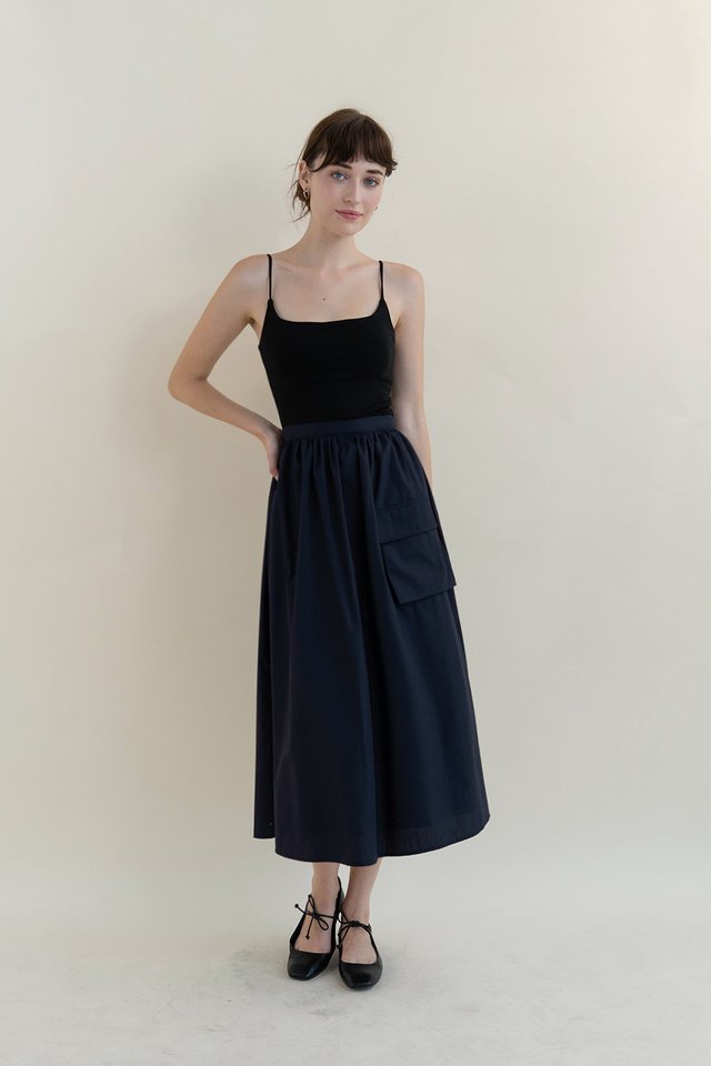 JENNA POCKET MIDI SKIRT MIDNIGHT