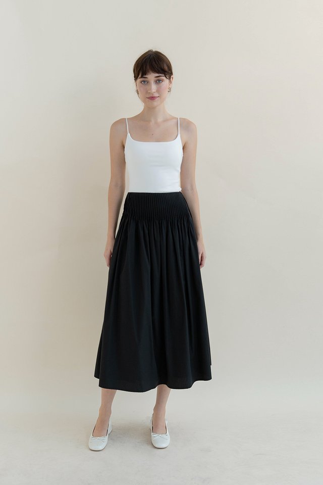 REINA MINI PLEAT MIDI SKIRT BLACK