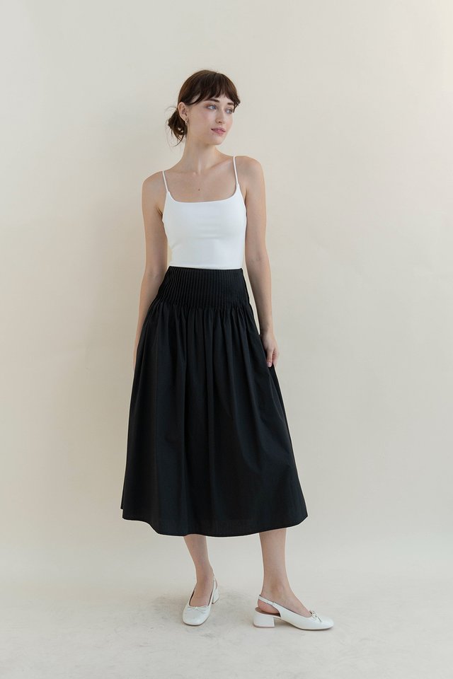 REINA MINI PLEAT MIDI SKIRT BLACK