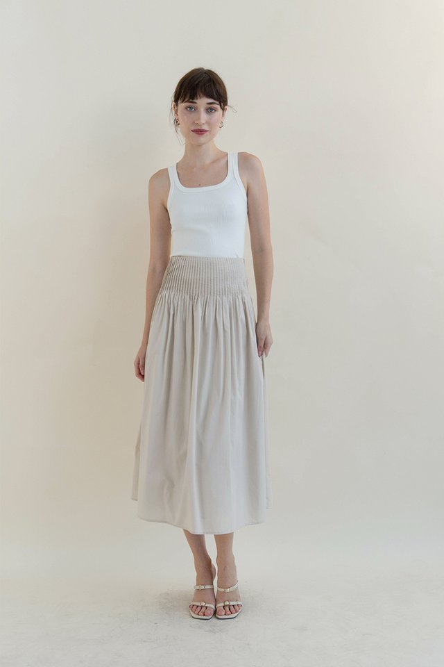 REINA MINI PLEAT MIDI SKIRT STONE