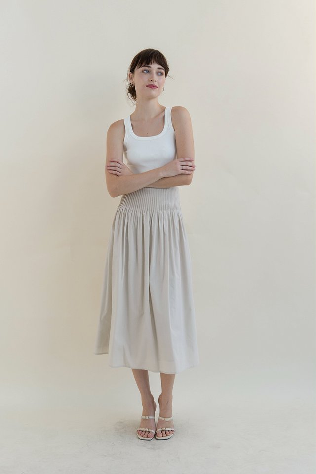 REINA MINI PLEAT MIDI SKIRT STONE