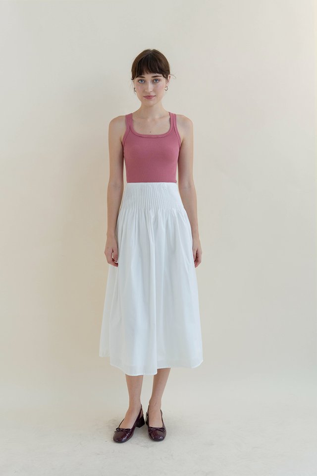 REINA MINI PLEAT MIDI SKIRT WHITE