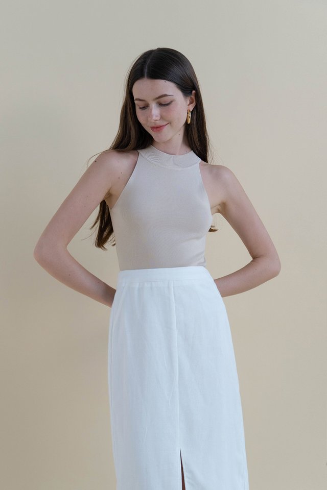ABBY HIGH NECK KNIT TOP COCONUT