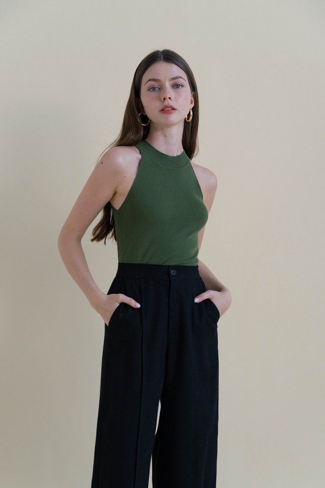 ABBY HIGH NECK KNIT TOP MATCHA