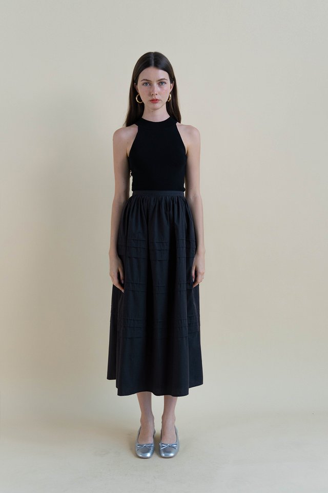 ALPHINE PLEATED TIER SKIRT MIDNIGHT
