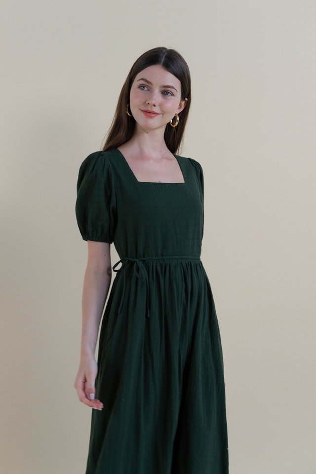 ALYSSA TEXTURED COTTON DRESS FOREST
