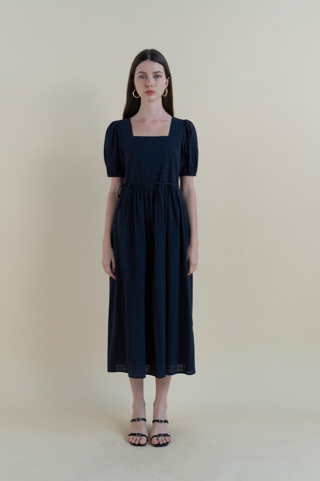 ALYSSA TEXTURED COTTON DRESS NAVY