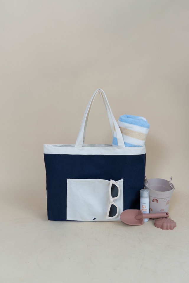REVERSIBLE SHOPPER TOTE ASH/MARINE