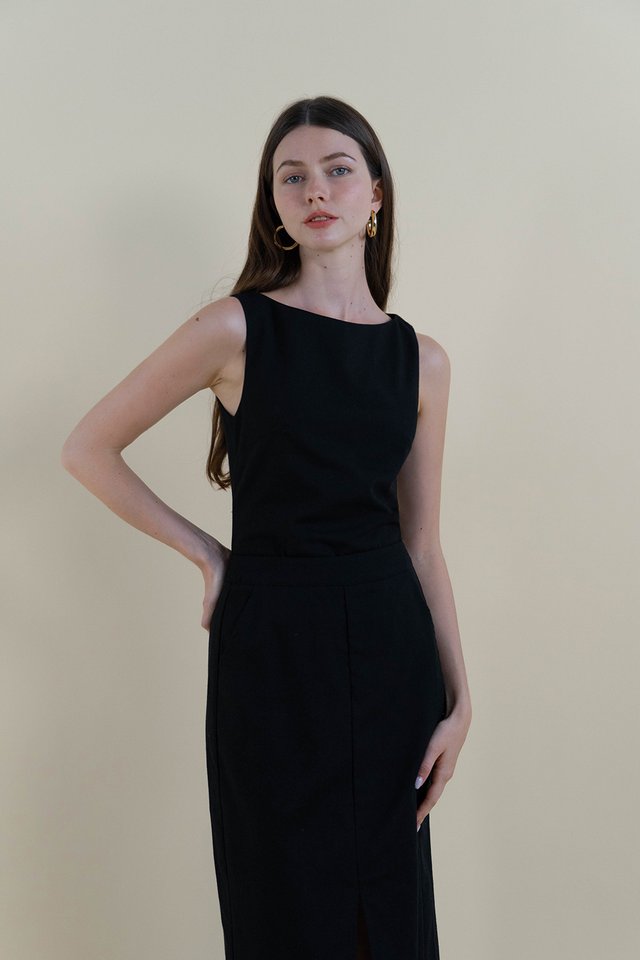 BEYNA SHELL LINEN TOP BLACK