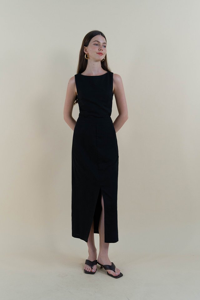 BEYNA SHELL LINEN TOP BLACK