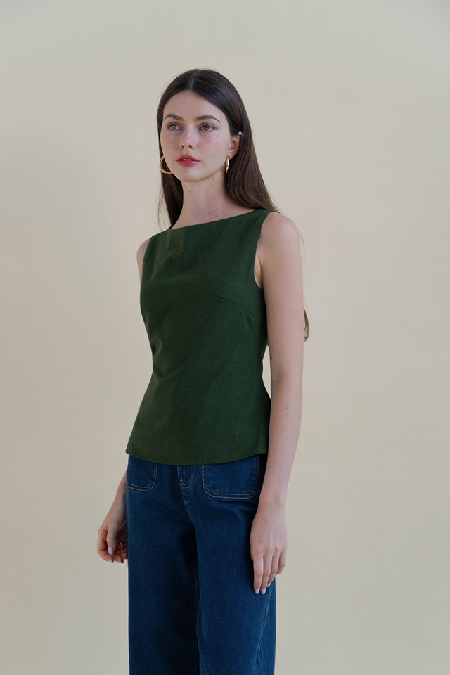 BEYNA SHELL LINEN TOP MATCHA