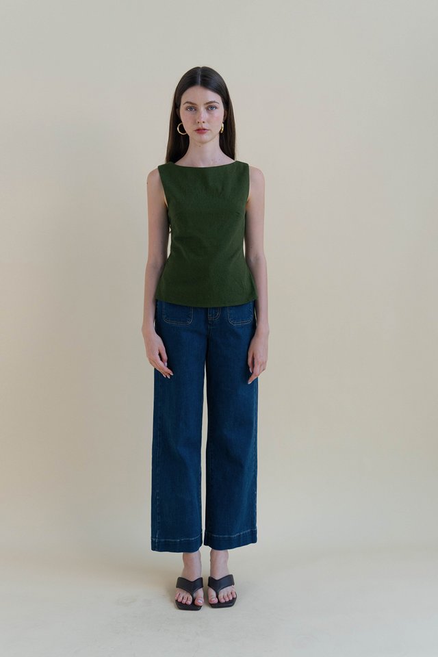 BEYNA SHELL LINEN TOP MATCHA