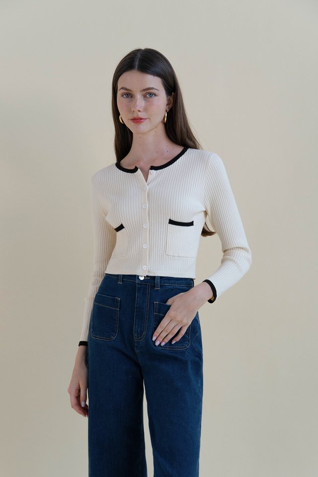 GEMMA PIPING CARDIGAN BARLEY