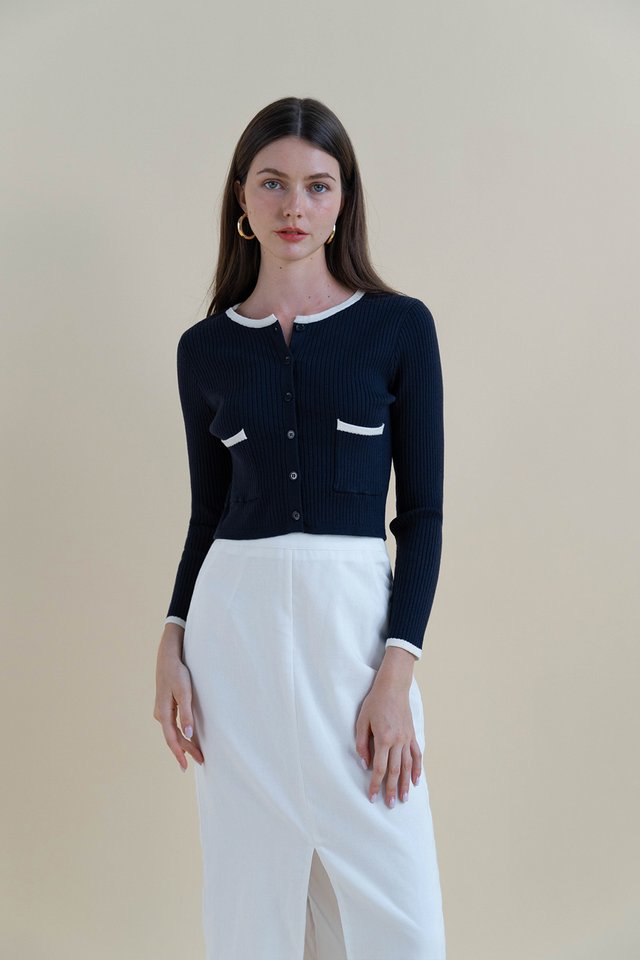 GEMMA PIPING CARDIGAN NAVY