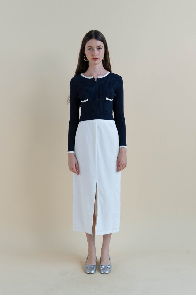 GEMMA PIPING CARDIGAN NAVY