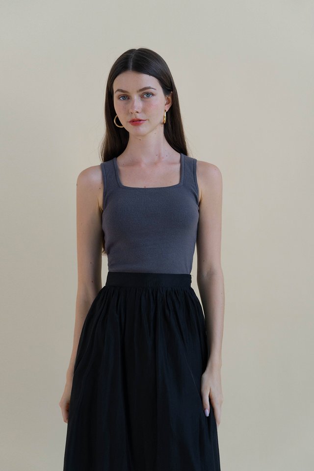 HARRIET PADDED KNIT TOP DARK GREY